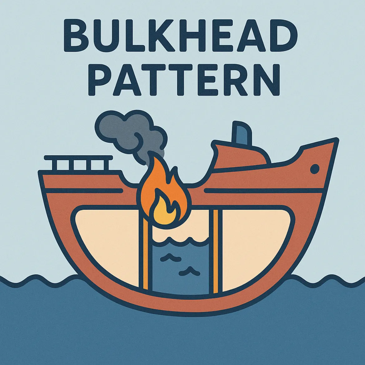 Illustration of the Bulkhead pattern: a ship where a single compartment, sealed off by bulkheads, takes on water and catches fire without dragging down the rest of the hull.