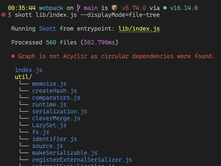 Webpack benchmark with skott: 503ms.