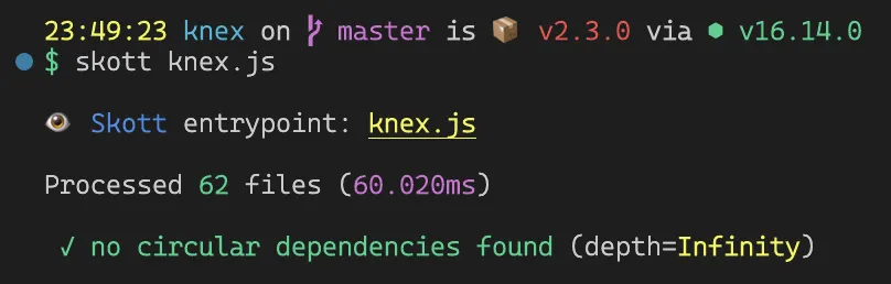 Knex benchmark with skott: 60ms.